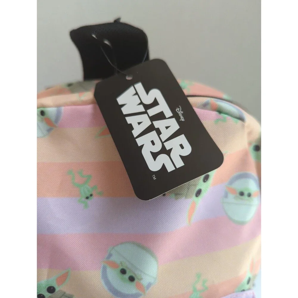 STAR WARS GROGU Pink Kids Backpack Cartoon Zip Casual Mandalorian Design. 